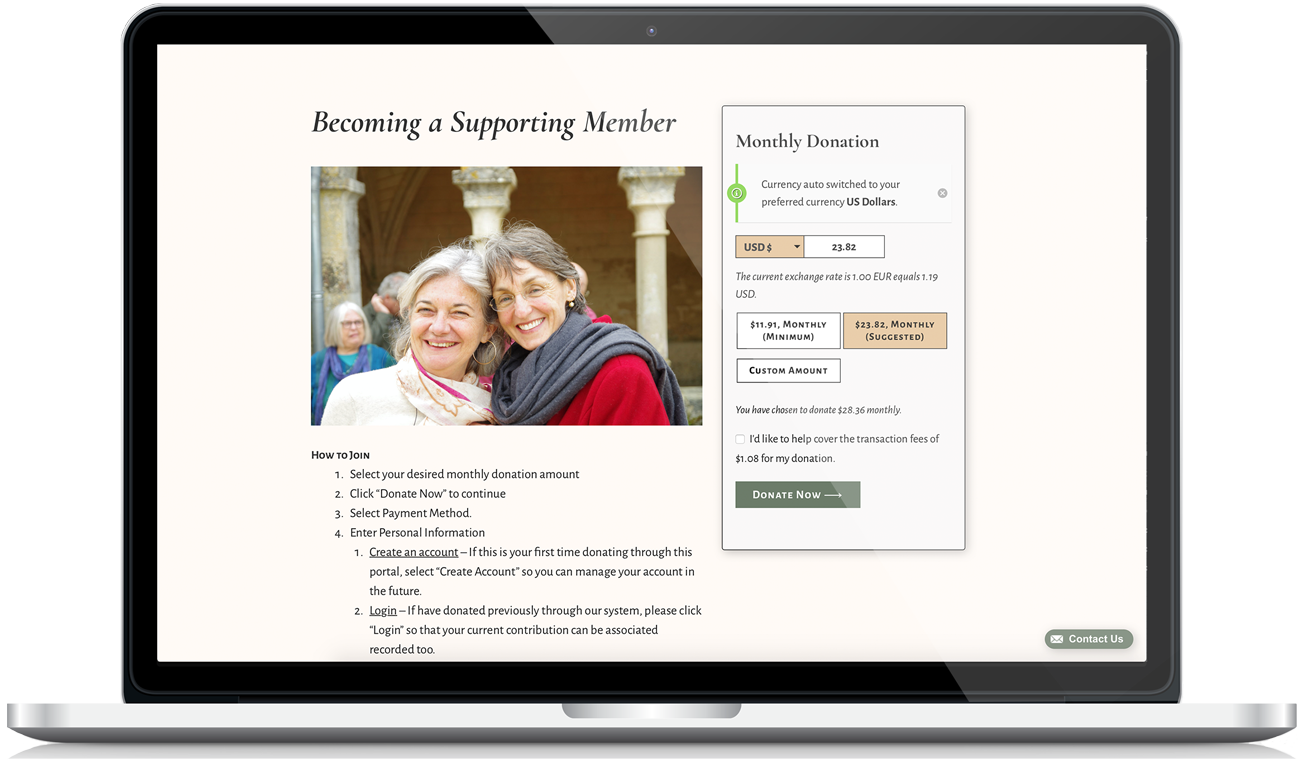 WCCM Supporting Member donation page, Being Design Case Study
